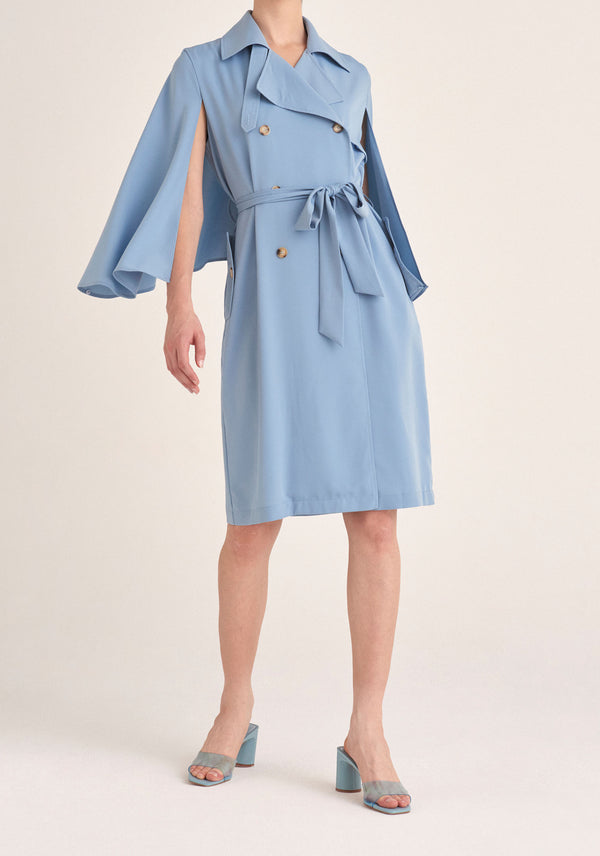 Paisie Cape Sleeve Trench Coat in Light Blue